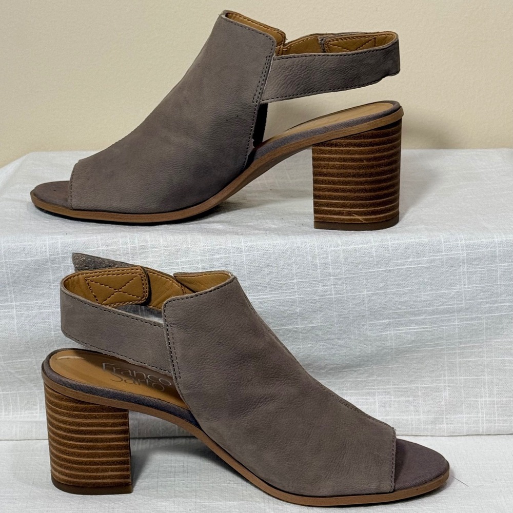 Franco Sarto‎ Helix Peep Toe Slingback Block Heel Booties Taupe Leather Size 6M